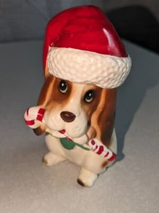 Vintage Lefton Christmas Basset Hound Dog W/ Candy Cane & Holly 1960s XH7069 - Picture 1 of 8