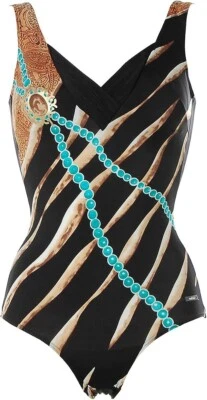 Solar Damen Badeanzug gemoldete Cups Fantasy Print Schwarz Bunt 38 K9838 - Bild 1 von 2