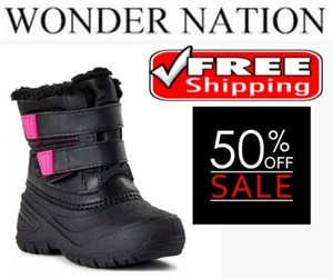 Wonder Nation Toddler Girls size 9 Winter Boots Black/Pin New - Picture 1 of 22