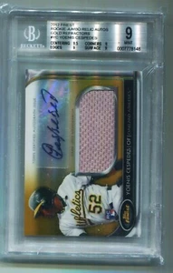 2012 Finest Yoenis Cespedes Rookie Gold Ref 16/50, Jumbo Patch Auto Card, BGS 9 - Bild 1 von 4