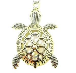 New Large Beautiful TURTLE Silver-tone Pendant 18" - 20" Black Necklace - Imagen 1 de 4