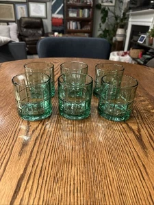 Anchor Hocking Green Tartan Double Old Fashion Glasses 3 1/2” Set of 6 - Picture 1 of 23