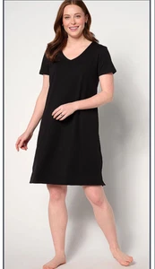 Stan Herman Watercolor Dreams Cotton Lounge Dress Short Sleeve Black XL New - Imagen 1 de 1