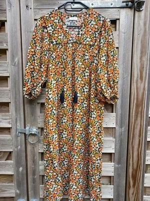 Papaya Midi Dress size 14 orange yellow flowers autumnal cottage core Boho - Image 1 of 4
