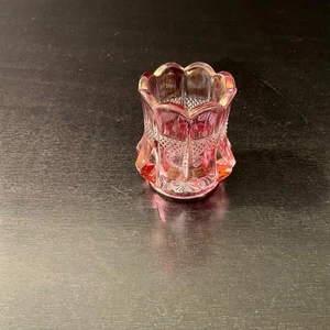 Vintage Cranberry Glass Toothpick Holder Vase Pink Floral Design Decor - Picture 1 of 4