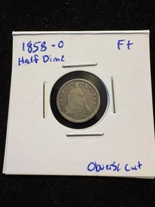 1858-O Seated Liberty Half Dime - Fine - Old Skin, Obverse Cut - Picture 1 of 6