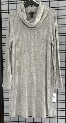 ALYX светло-серый ребристый длинным рукавом капот шеи свитер длиной до колена платье размер L - Изображение 1 из 4