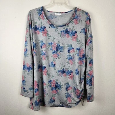 Maurices Women's Gray Floral Print Long Sleeve Sweatshirt Size 3 Side Tie Detail - Image 1 of 4