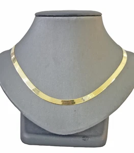 Real 10K Yellow Gold Herring Bone Chain Necklace 24" 5mm Inch Lobster lock - Picture 1 of 8