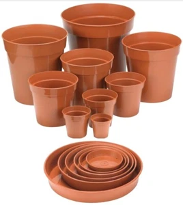Pflanzkübel Kunststoff Terrakotta klein Blumen Kräuter Übertopf optional Untertasse (9 Größen) - Bild 1 von 1