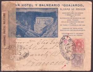F-EX46410 SPAIN ESPAÑA 1916 CENSORSHIP ALHAMA DE ARANGON ILLUSTRATED COVER. - Picture 1 of 2