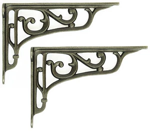 Pair 9" / 22cm Cast Iron Edwardian Scroll Wall Shelf Brackets decorative antique - Picture 1 of 4