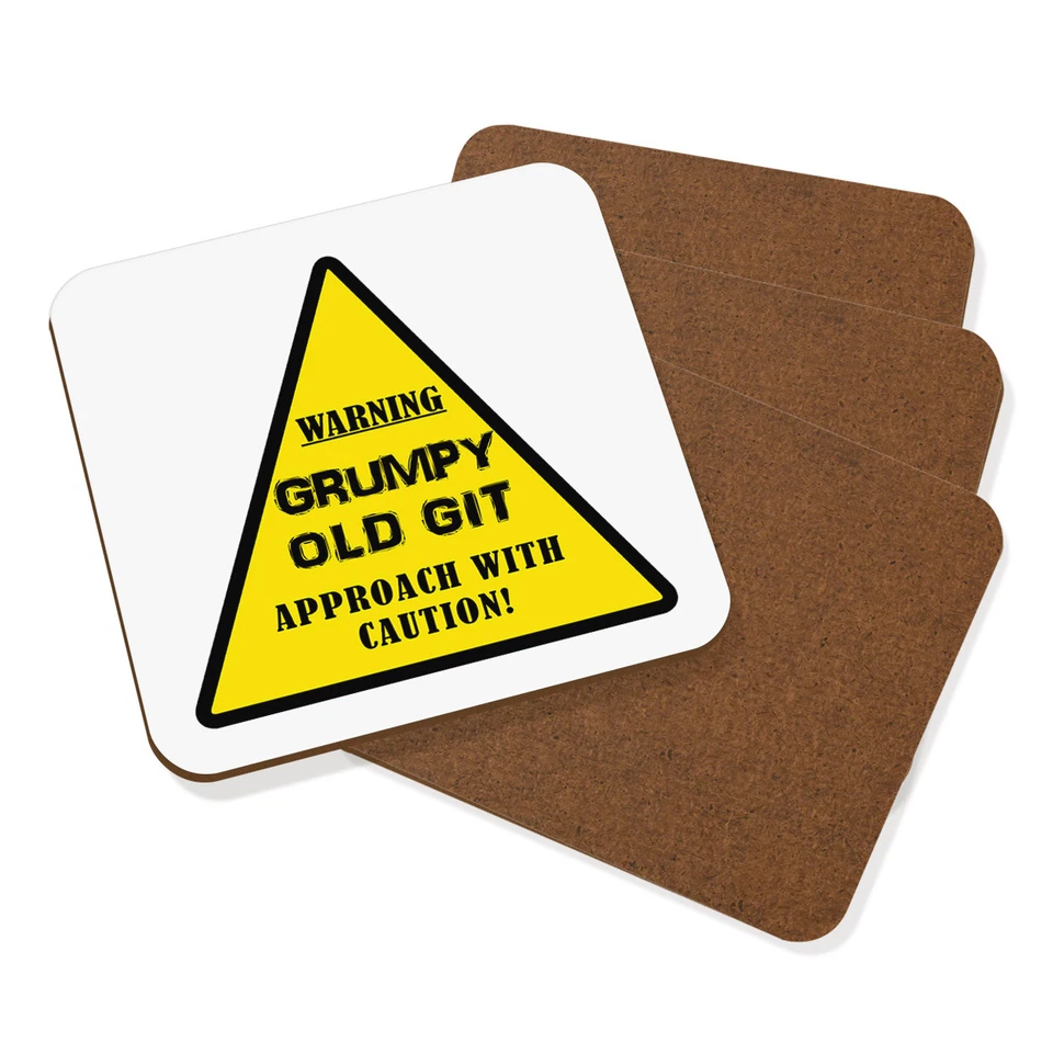 Avvertimento Grumpy Old Git Giallo Sottobicchiere Set Di 4 - Dad Festa Del Papà - Immagine 1 di 1