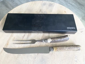 HOFFRITZ Genuine Stag Antler Handle Knife Fork Meat Carving Set England - Picture 1 of 11