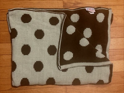 CoCaLo Brown Green Polka Dots Reversible Chenille Baby Blanket HTF - Image 1 of 4