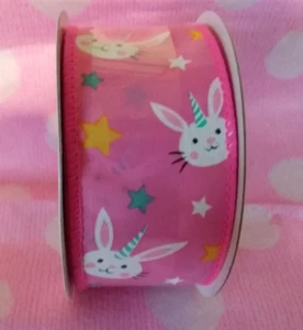 OSTERN kabelgebundene BANDROLLE(N) Einhorn Hasenkopf + Sterne Design 1,5" x 3 yd. Pink - Bild 1 von 5