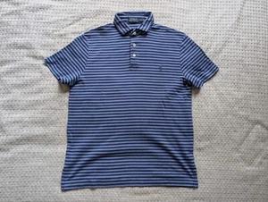 Polo Ralph Lauren Polo Shirt Men Medium Blue Striped Soft Jersey Pony Embroider - Picture 1 of 10