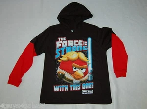 Boys L/S T-Shirt ANGRY BIRDS STAR WARS - FORCE IS STRONG Black Red Hooded 18 - Picture 1 of 2