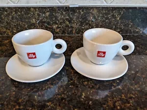 BRAND NEW Set of 2 Italian illy Logo 5oz Cappuccino Cups and Saucers
