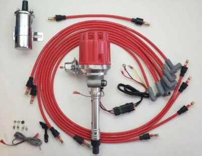 Small FEMALE Cap CORVETTE Tach Dr HEI Distributor + wires under +Chrome Coil RED - Image 1 of 4