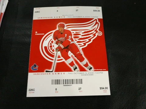 2006 Red Wings  HOF Nicklas Lidstrom  NHL debut ticket stub as captain nashville Cover
