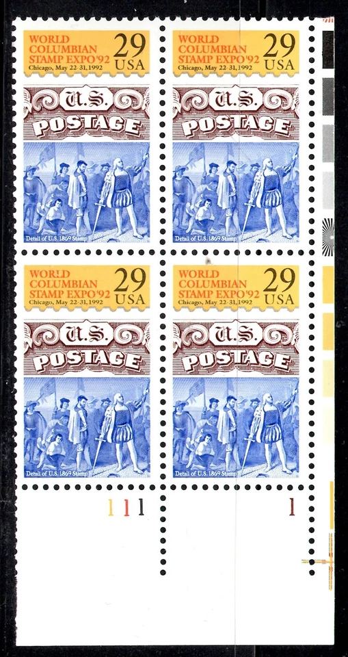UNITED STATES SCOTT 2616 COLUMBIAN STAMP EXPO PLATE BLOCK 1992 MNH - Image 1 of 1