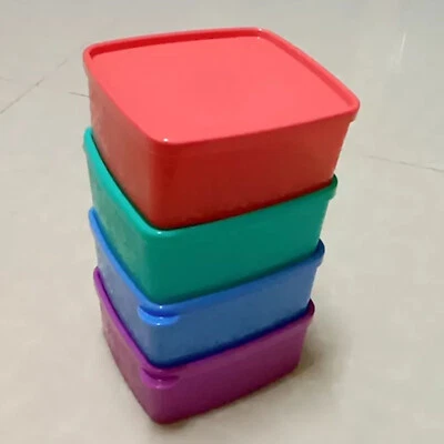 Tupperware Snowflake Freezer Medium Square Round Plastic Container 400ml (4) Set - Image 1 of 4