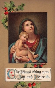 Natale Ti porta gioia e pace Vergine Maria pubblicata 1910 cartolina d'epoca CP343 - Foto 1 di 2