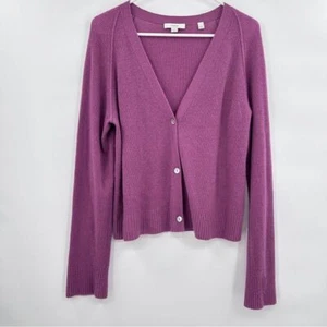 Vince Cashmere Ribbed Raglan Sleeve Cardigan Sweater Size XL Purple Old Money - Picture 1 of 9