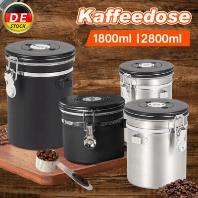 1,8L/2,8L Kaffeedose Edelstahl Behälter für 1kg Kaffeebohnen inkl. Dosierlöffel - Bild 1 von 4