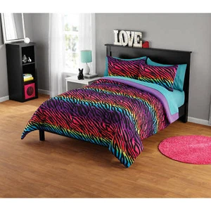 Twin Full Queen Bed Purple Rainbow Zebra Wild Animal Safari 3 pc Comforter Set - Picture 1 of 3