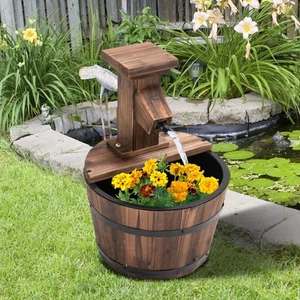 Outsunny Gartenbrunnen Wasserspiel Zierbrunnen Springbrunnen Fassbrunnen Holz - Bild 1 von 9