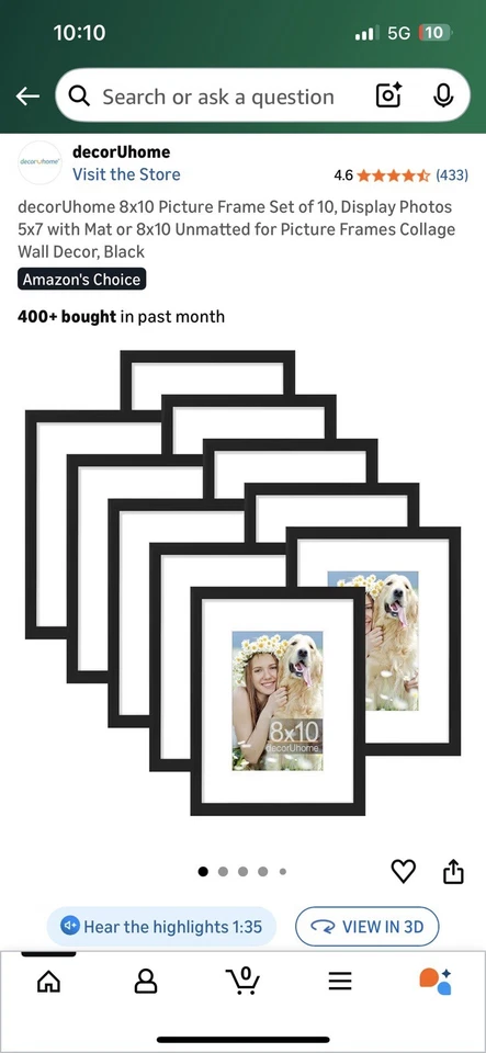 8X10相框10件套,展示照片5X7带垫子或8X10无垫适用于P — 第 1/2 张图片