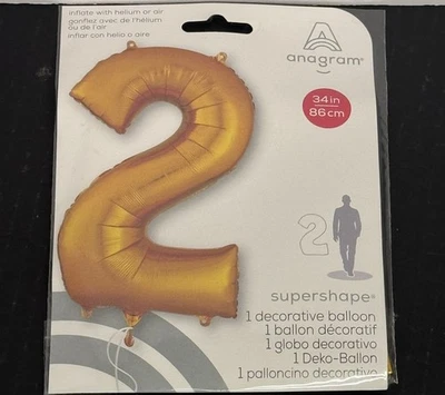 Globo de nailon Jumbo Mylar de lámina dorada 33” número 2 anagrama decoración de fiesta Foto 1 de 3