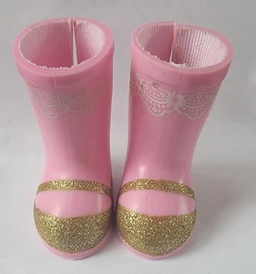 Stivali da pioggia American Girl Wellie Wishers Ashlyn rosa e oro - Meet Shoes ritirati - Foto 1 di 4