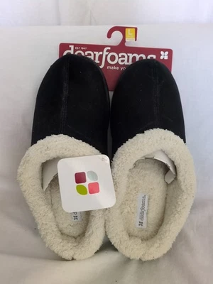 Chinelos de pele sintética Dearfoams femininos tamanho GG 9-10 espuma com memória preto  - Imagem 1 de 4