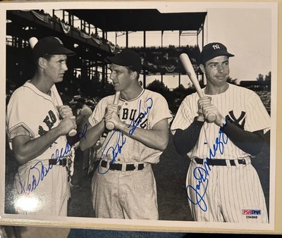 Ted Williams Ralph Kiner Joe Dimaggio Signed Auto 8x10 B&W Photo Picture PSA COA - Image 1 of 3