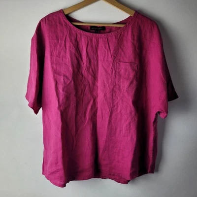 Женская блузка Jaeger размер M ярко-розовая 100% лен лен квадратная повседневная праздничная - Изображение 1 из 4