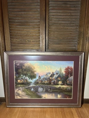Thomas Kinkade 鹅卵石桥帆布框架 24x36 #1720/2950 正品证书 2000 年 — 第 1/4 张图片