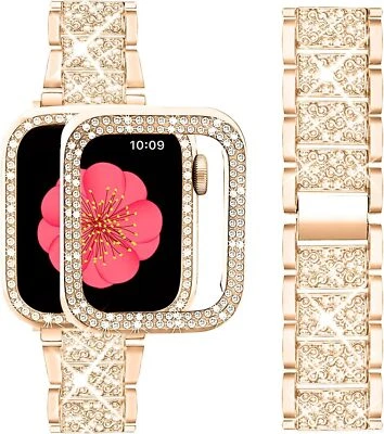 Correa de reloj de pulsera Bling + estuche para Apple iWatch 11 10 9 8 7 6 5 SE 3 2 42/46m Foto 1 de 4