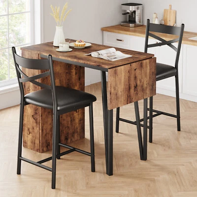 Juego de comedor de 3 neumáticos mesa de bar y 2 sillas de altura tapa de madera para cocina de espacio pequeño Foto 1 de 4