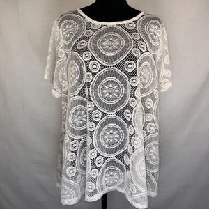 Charter Club Top Sz 1X Lace Crochet Ivory Short sleeve - Picture 1 of 7