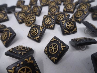 Lote de 4 botones vintage cuadrados de vástago de oro negro bloque esfera solar 18 mm A226 Foto 1 de 4