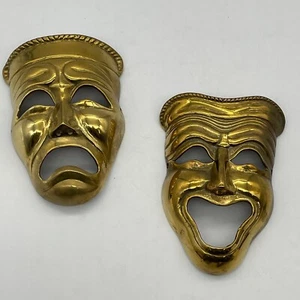 Theatrical Face Masks Brass Comedy & Tragedy Wall Hanging Vintage Plaque Theater - Bild 1 von 5