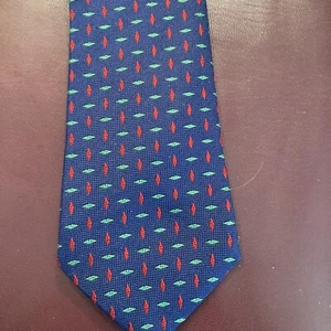 Dunhill Red/Green Geometric On Navy Narrow " Made In U.K." 3 1/8" Preowned. - Picture 1 of 7