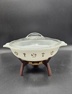 Vintage MCM Glasbake Oval 1 Qt Casserole Dish With Lid And Stand J2274 Buffets - Picture 1 of 15