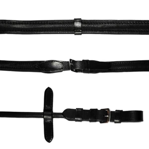 Padded nappa leather reins (rolled) - black & brown (silver fittings) - Picture 1 of 10