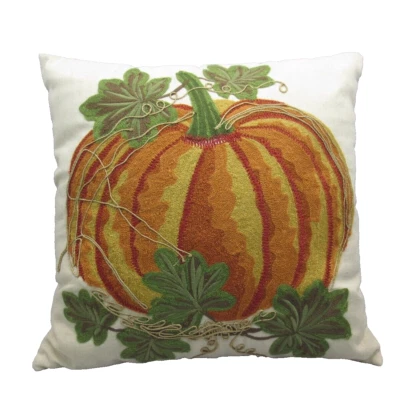 Pier 1 Harvest Pumpkin Embroidered Throw Pillow 17x17 Fall Autumn Thanksgiving - Image 1 of 4