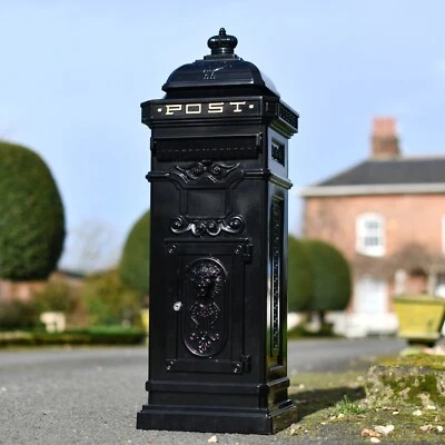 'The Lincoln' Black and Gold Freestanding Pillar Box - Lockable Letter Mail Box - Image 1 of 4