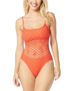NWT Carmen Marc Valvo Crochet One-Piece Swimsuit Sz 12 Persimmon Sleeveless - Picture 1 of 11